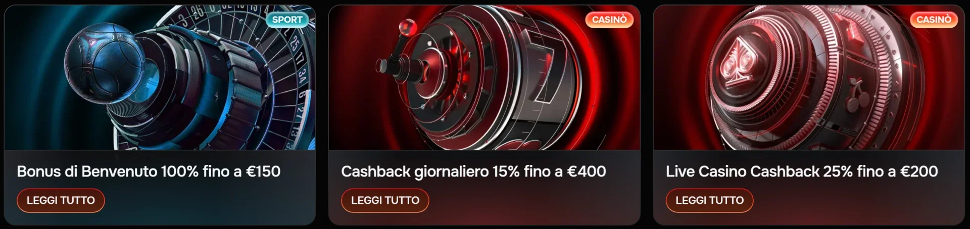 Bonus sport €150 e cashback casinò 15% e 25%