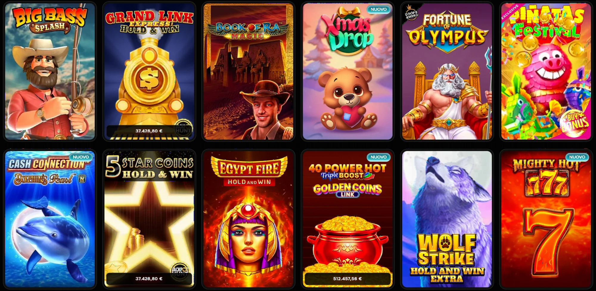 Libreria di giochi casino con slot, table games e live dealer